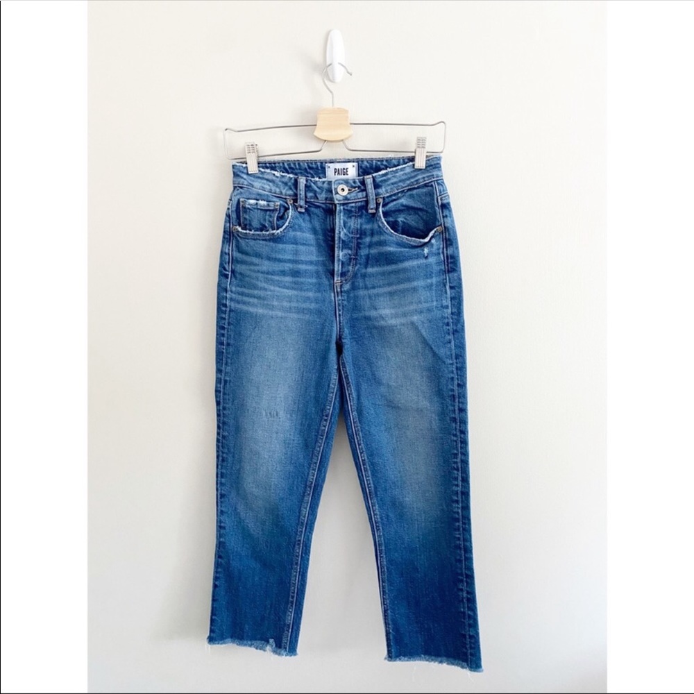 PAIGE Cropped High Rise Raw Hem Jeans